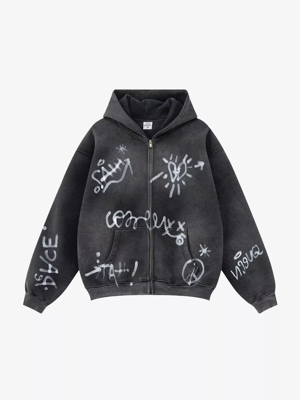Graffiti Washed Zip Up Hoodies