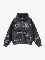 Graffiti Washed Zip Up Hoodies