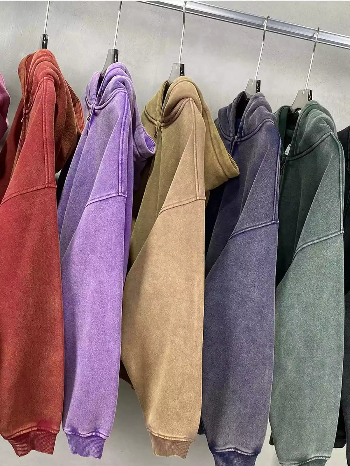 Washed Distressed Fleece Zip Up Hoodies