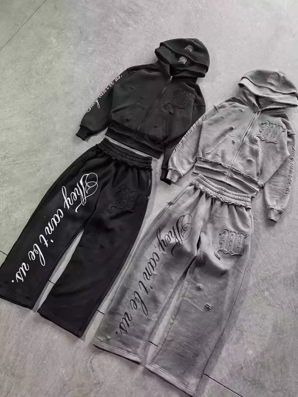 Vintage Washed Embroidered Hoodie & Relaxed Pants Set