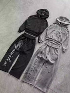 Vintage Washed Embroidered Hoodie & Relaxed Pants Set