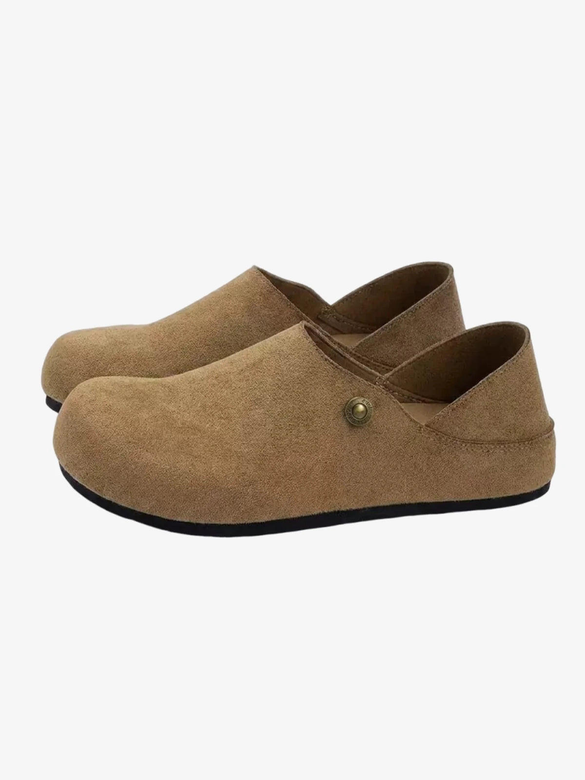 Suede Metal-Rivet Broad-Toe Rubber-Sole Mules