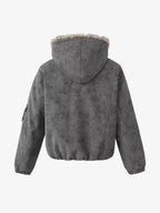 Fur-Trimmed Star-Pendant Suede-Finish Hooded Bomber Jacket