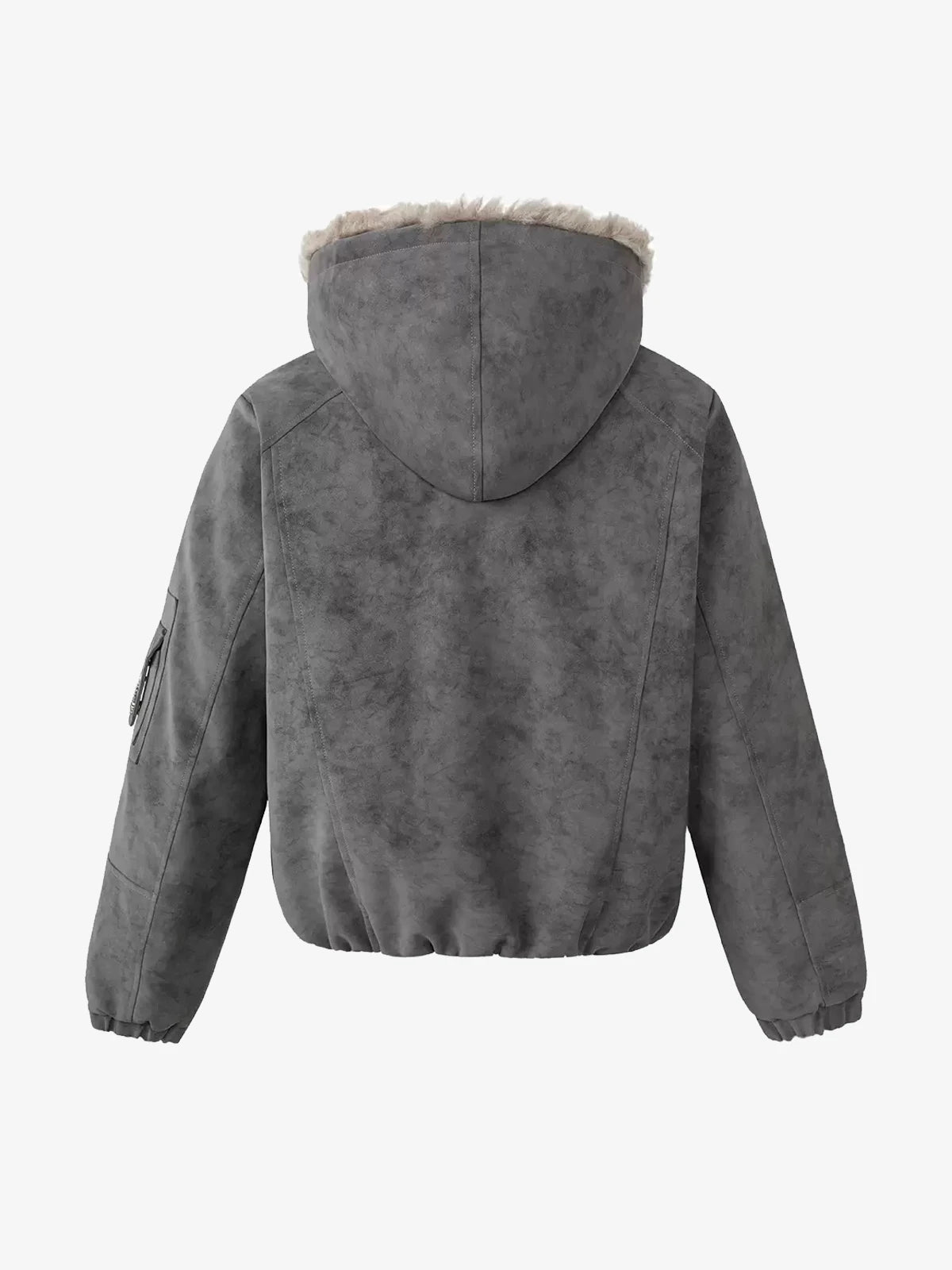 Fur-Trimmed Star-Pendant Suede-Finish Hooded Bomber Jacket