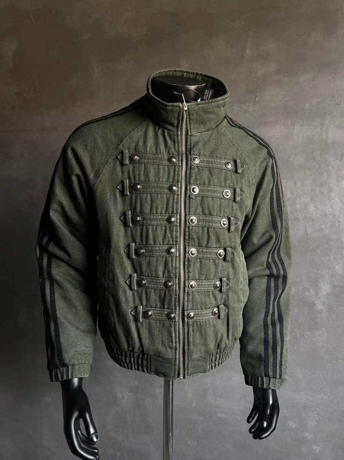 Vintage Military Metal Buckle Striped Bomber Jacket