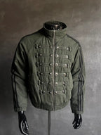 Vintage Military Metal Buckle Striped Bomber Jacket