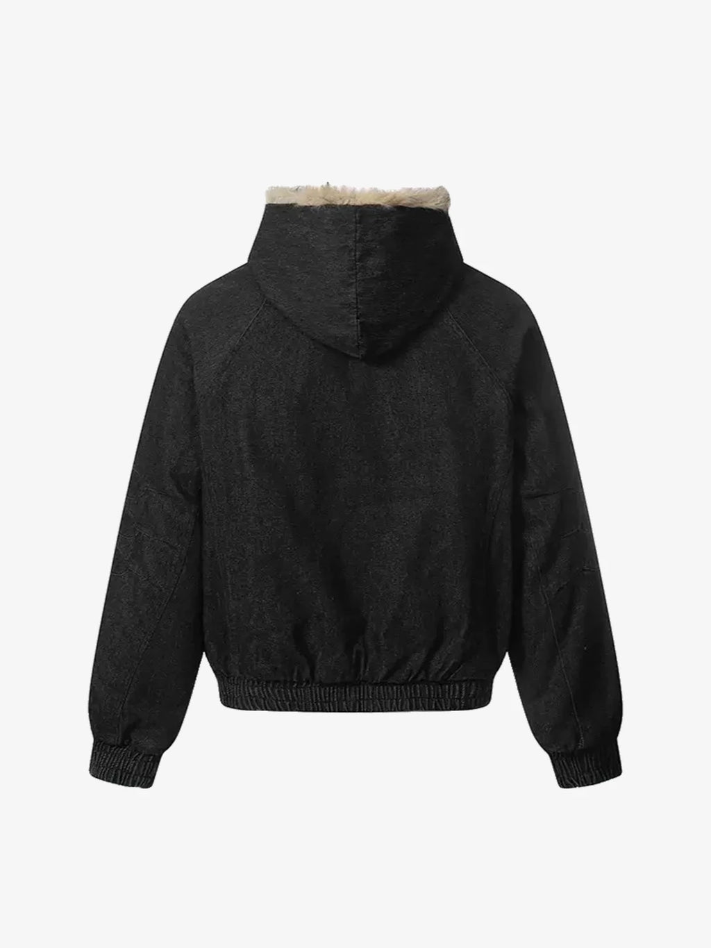 Faux Fur Trim Hooded Denim Bomber Jacket