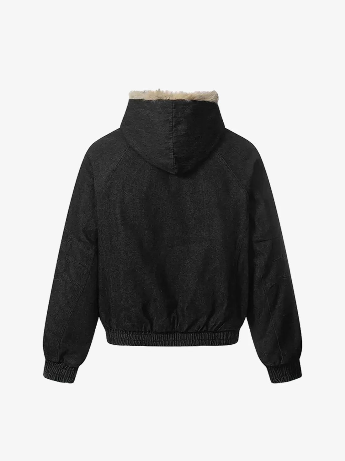 Faux Fur Trim Hooded Denim Bomber Jacket