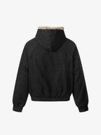 Faux Fur Trim Hooded Denim Bomber Jacket
