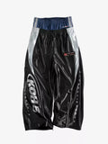 Glossy Silver-Gray Double-Waist Track Pants