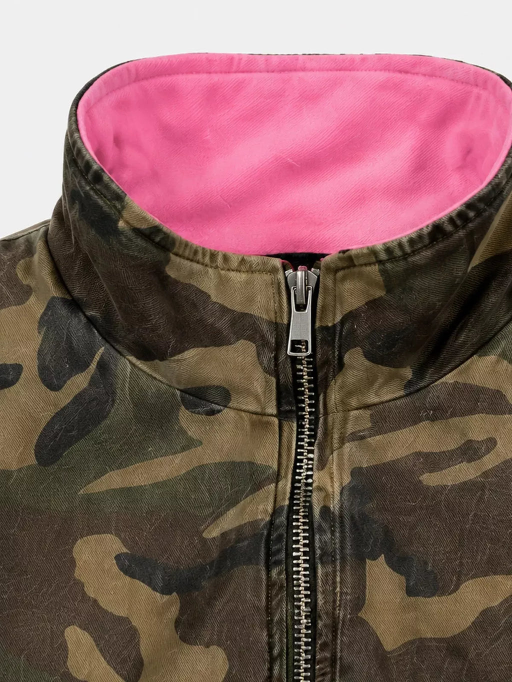 Pink Camo Embroidered Reversible Fleece Jacket
