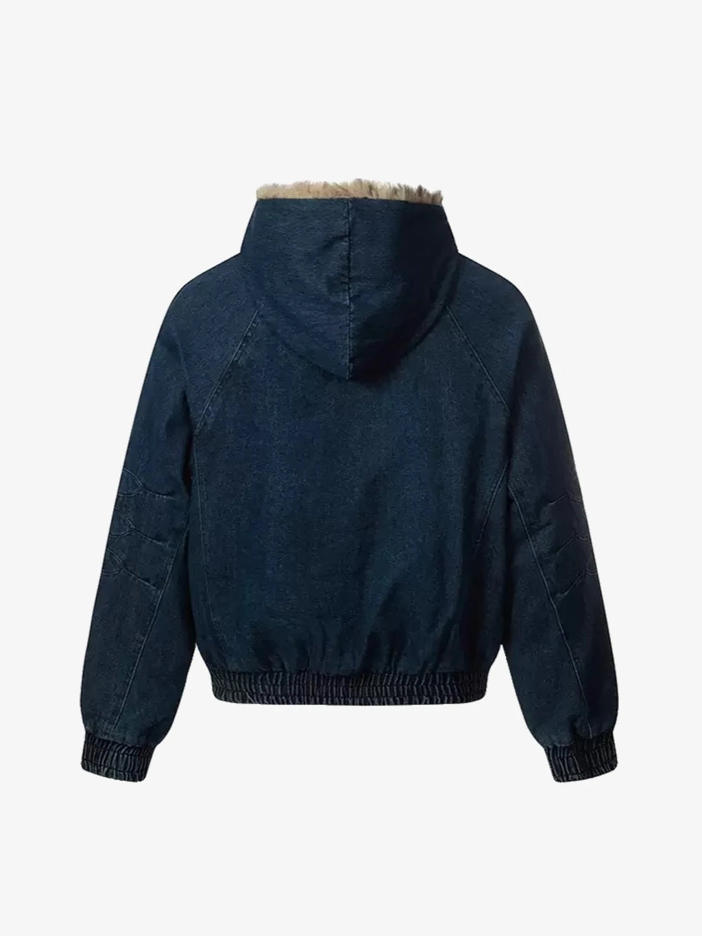 Faux Fur Trim Hooded Denim Bomber Jacket