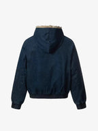 Faux Fur Trim Hooded Denim Bomber Jacket