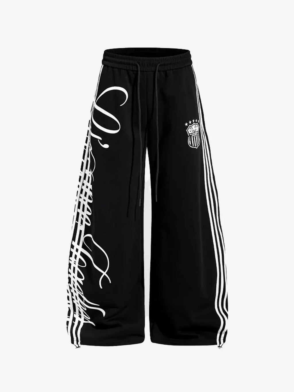 Curved Script Stripe Wide-Leg Sweatpants