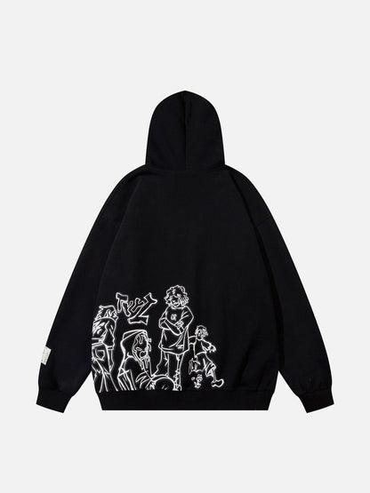 Niceprimes Cartoon Line Character Print Hoodie