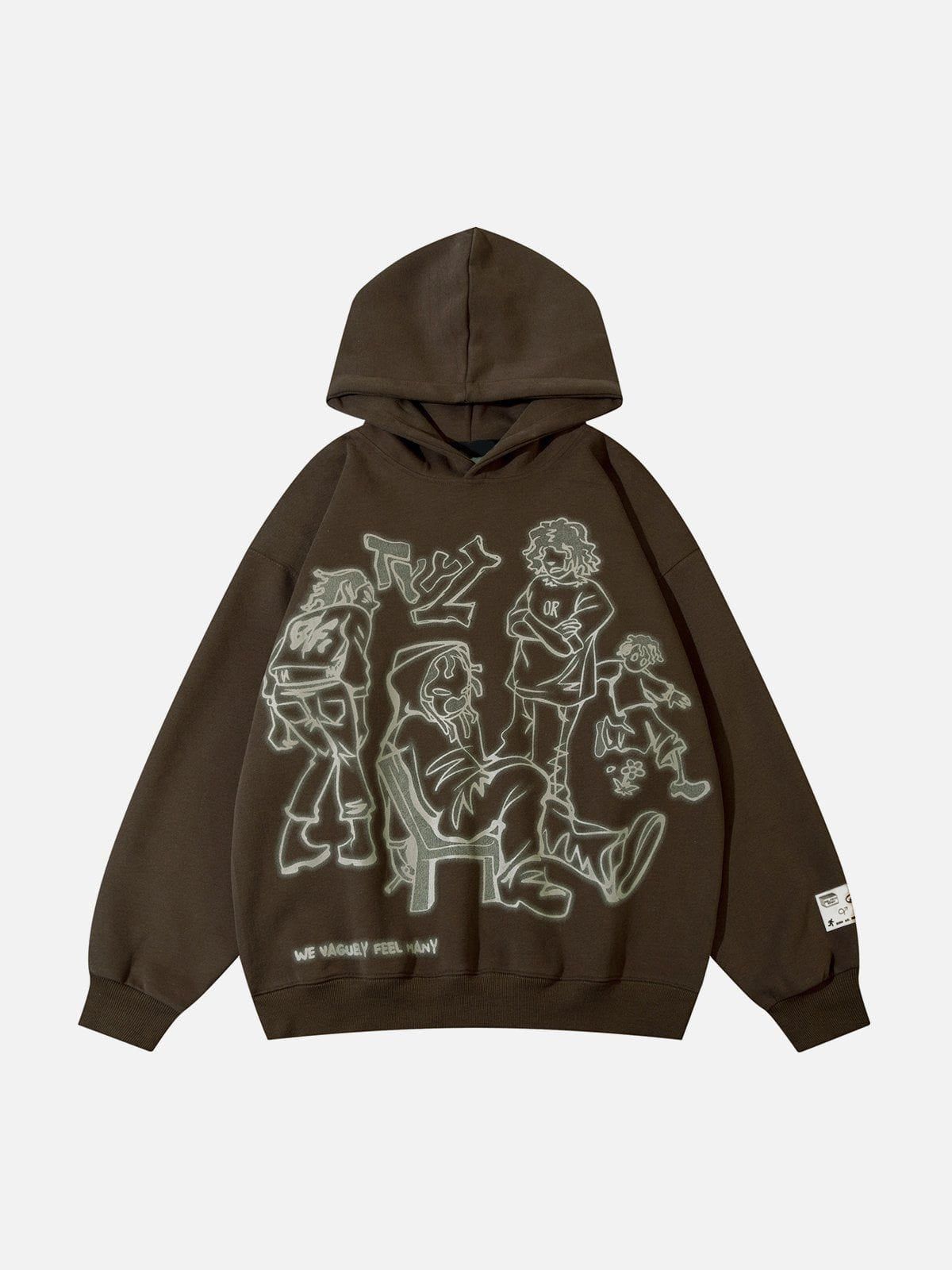 Niceprimes Cartoon Line Character Print Hoodie